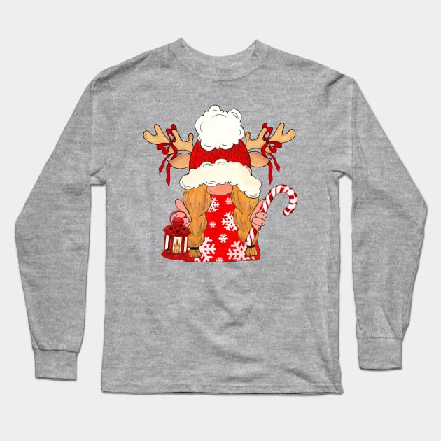 Christmas Gnome Long Sleeve T-Shirt by Designs by Ira